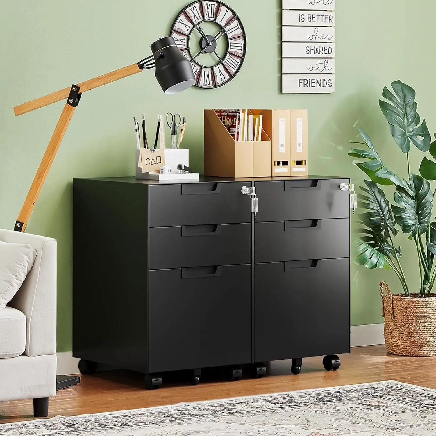 3 Drawer Mobile File Cabinet With Lock In Black Metal Under Desk Organizer For Letters Legal A4 from PriceLows™
