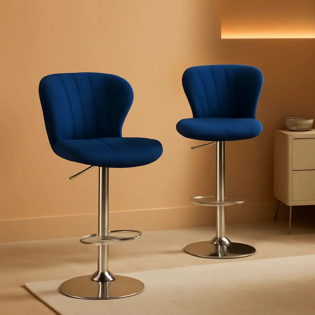 Blue Velvet Adjustable Swivel Bar Stools Set of 2 Modern from PriceLows™