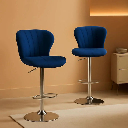 Blue Velvet Adjustable Swivel Bar Stools Set of 2 Modern from PriceLows™