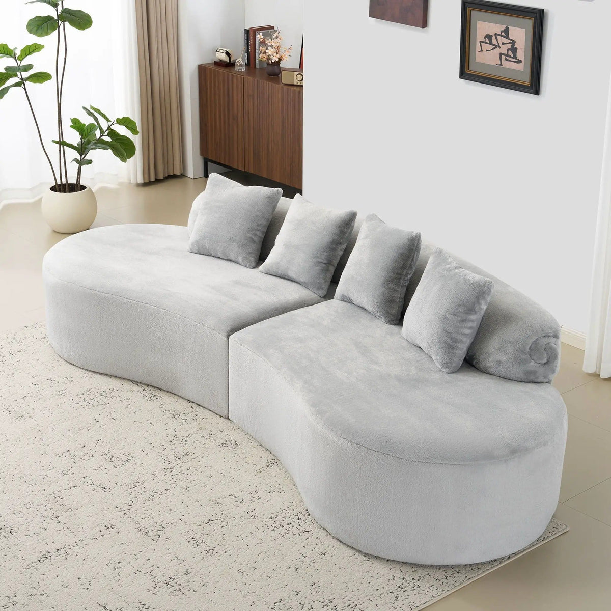Modern Curved Sofa With Pillows | 111.4 x 37.8 x 26.8 in | Fabric | Living Room