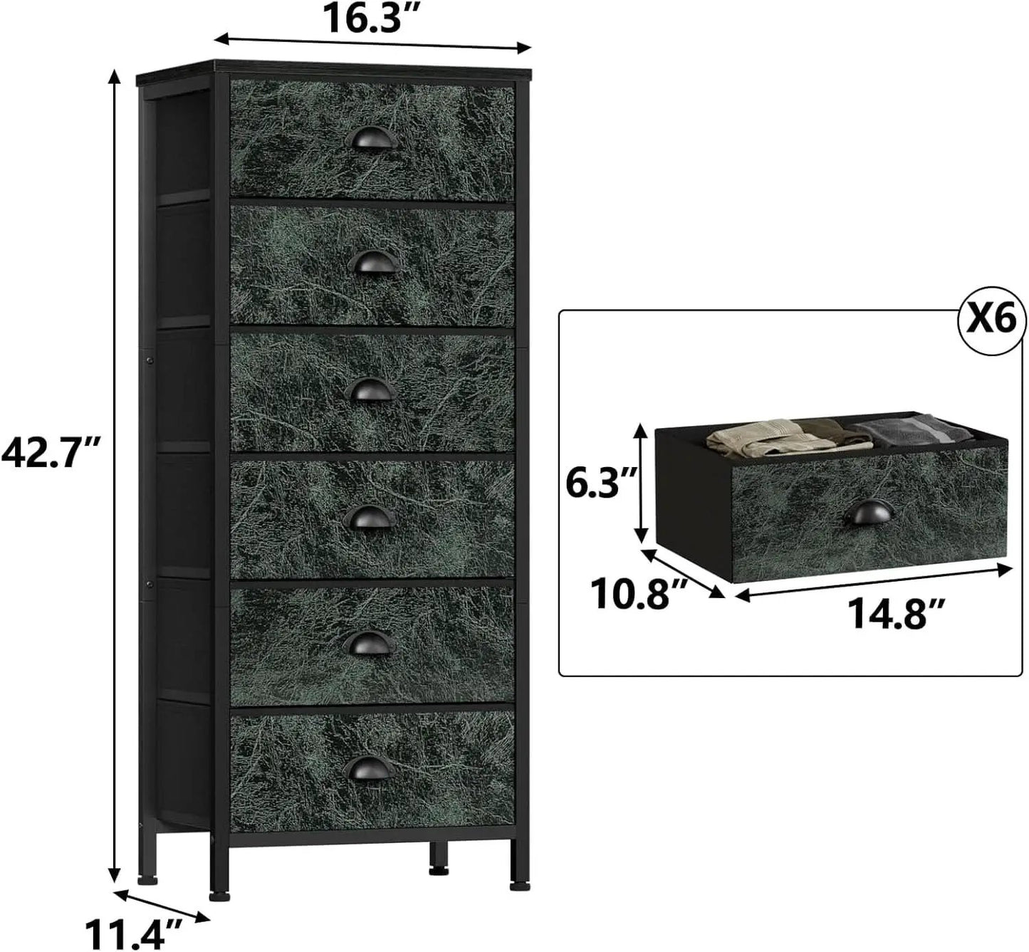 Vertical Dresser With 6 Drawers For Bedroom Vintage Green from PriceLows™