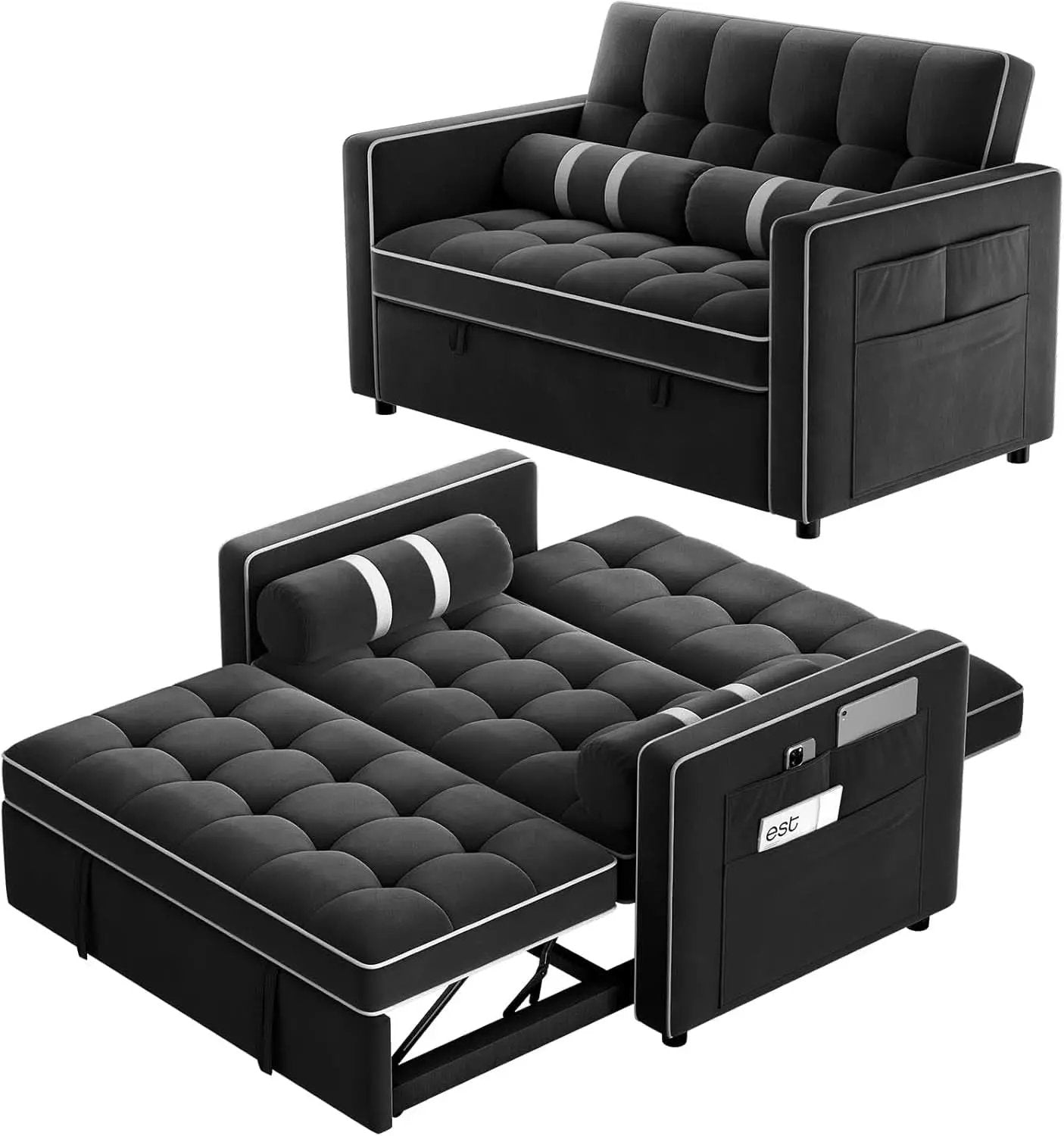 Charcoal Velvet Multifunctional Sleeper Sofa Bed USB from PriceLows™