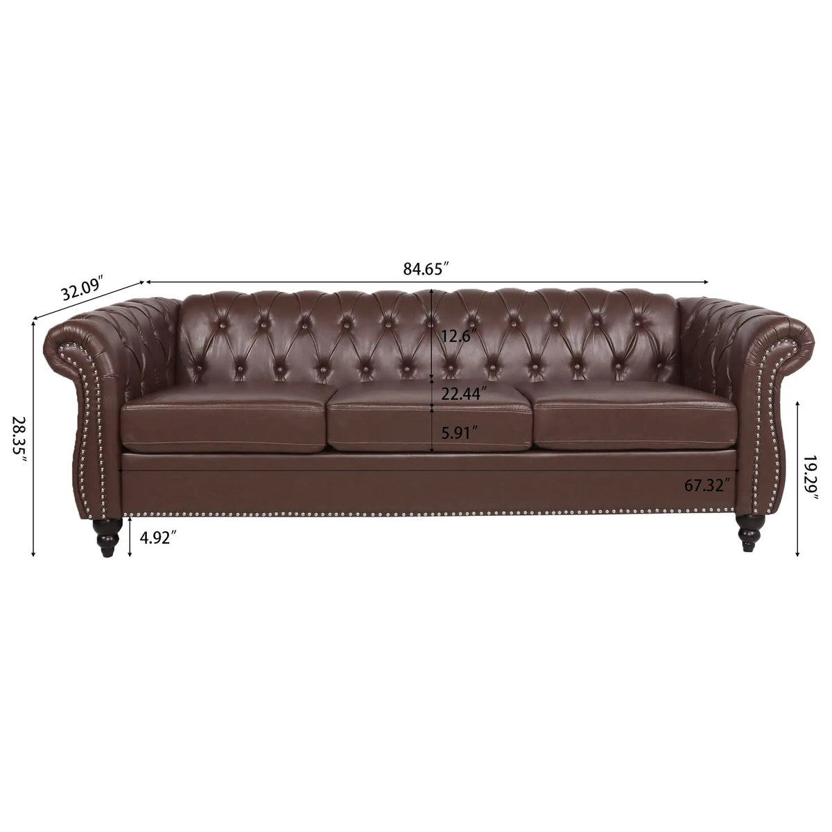 Rolled Arm Chesterfield Sofa | 3 Seater | Staggered Deep Pull Buckles | TB117 Compliant