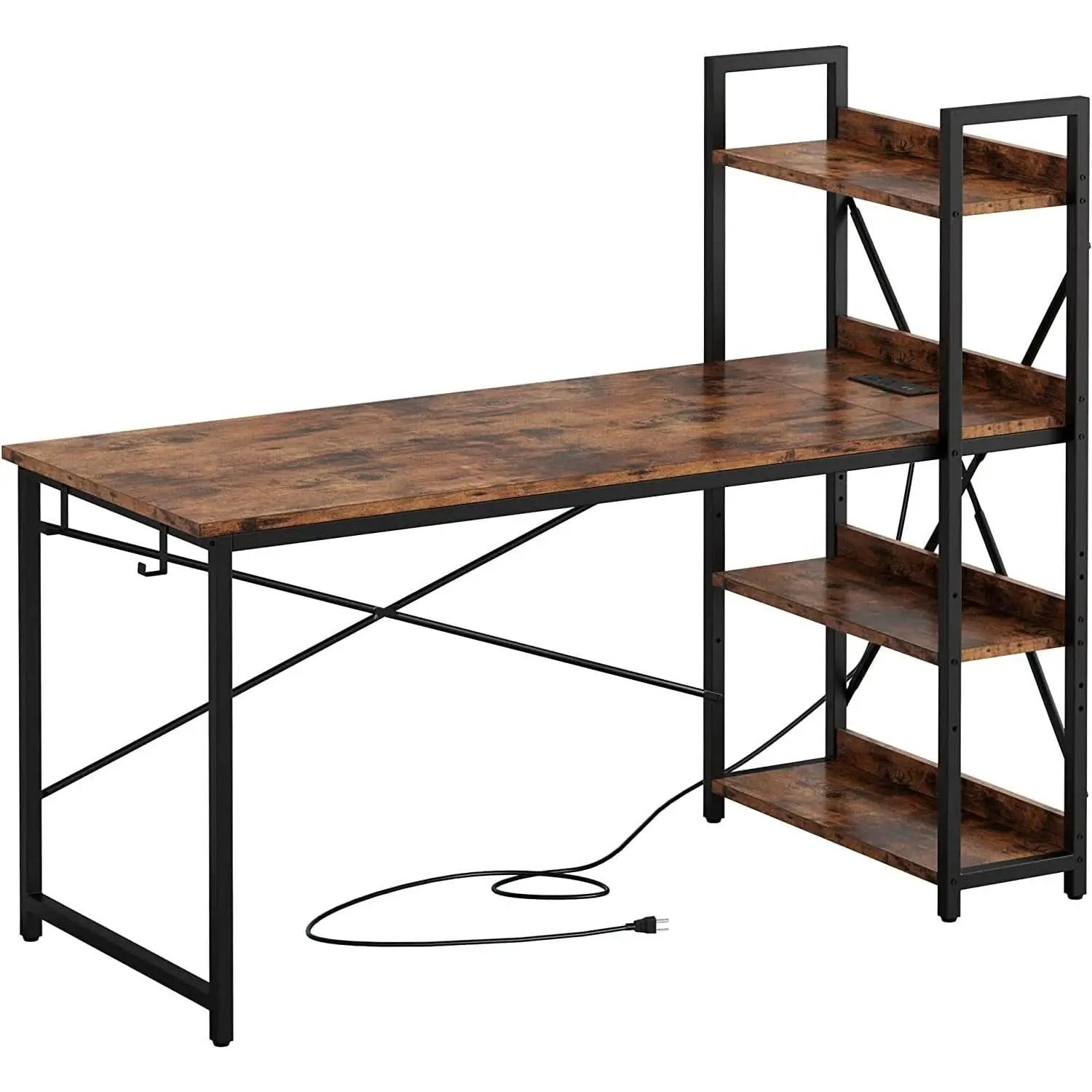 Rustic Brown Desk With Built In Power And Spacious Storage For Home Office from PriceLows™