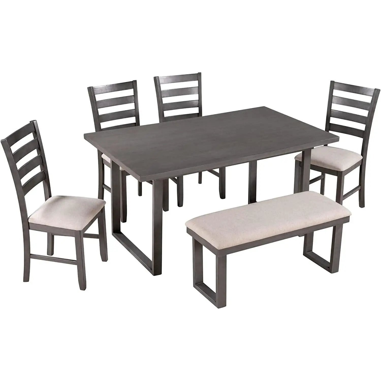 6 Piece Rustic Wood Dining Table Set With Bench And Chairs from PriceLows™