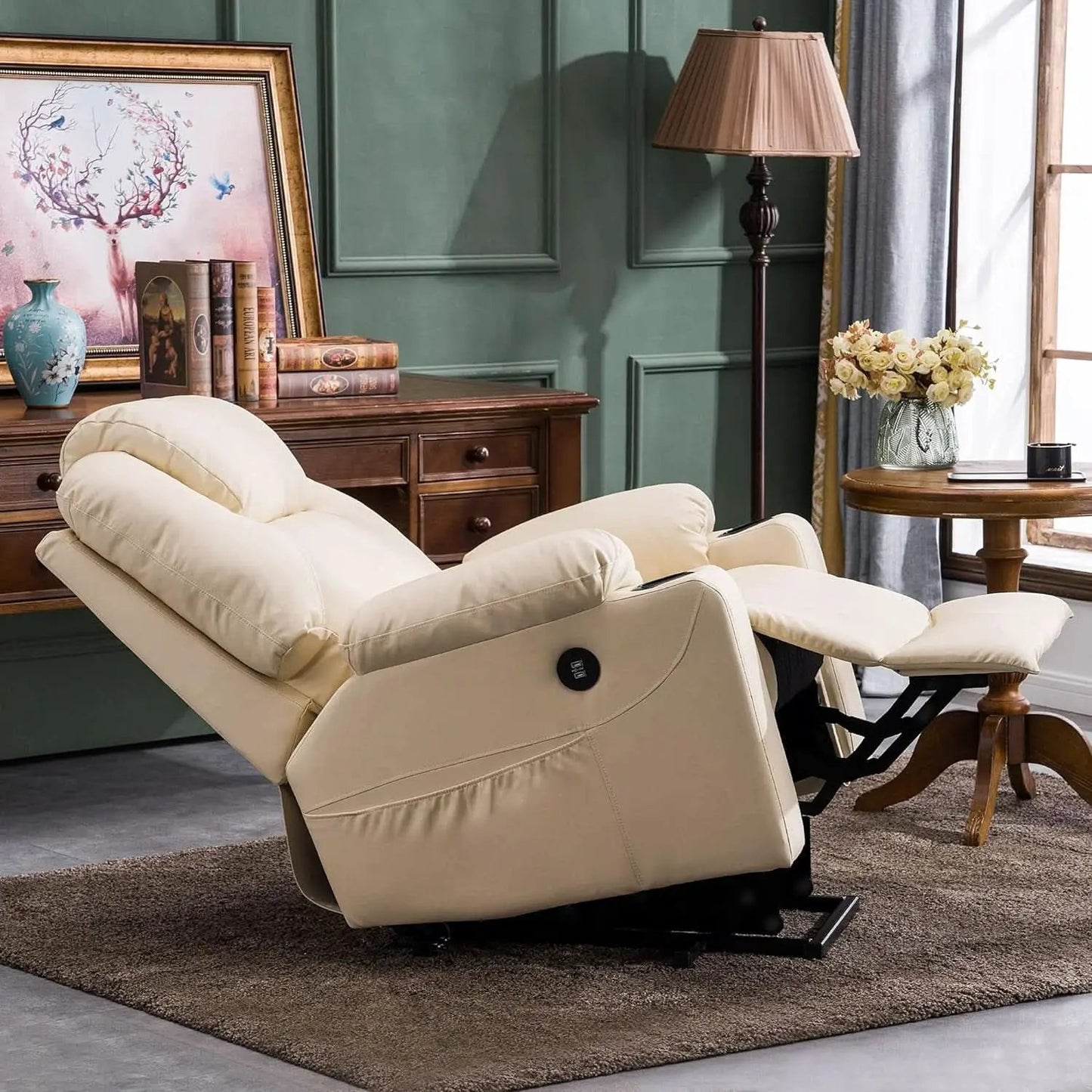 Power Lift Recliner Chair With Massage And Heat Cream White from PriceLows™