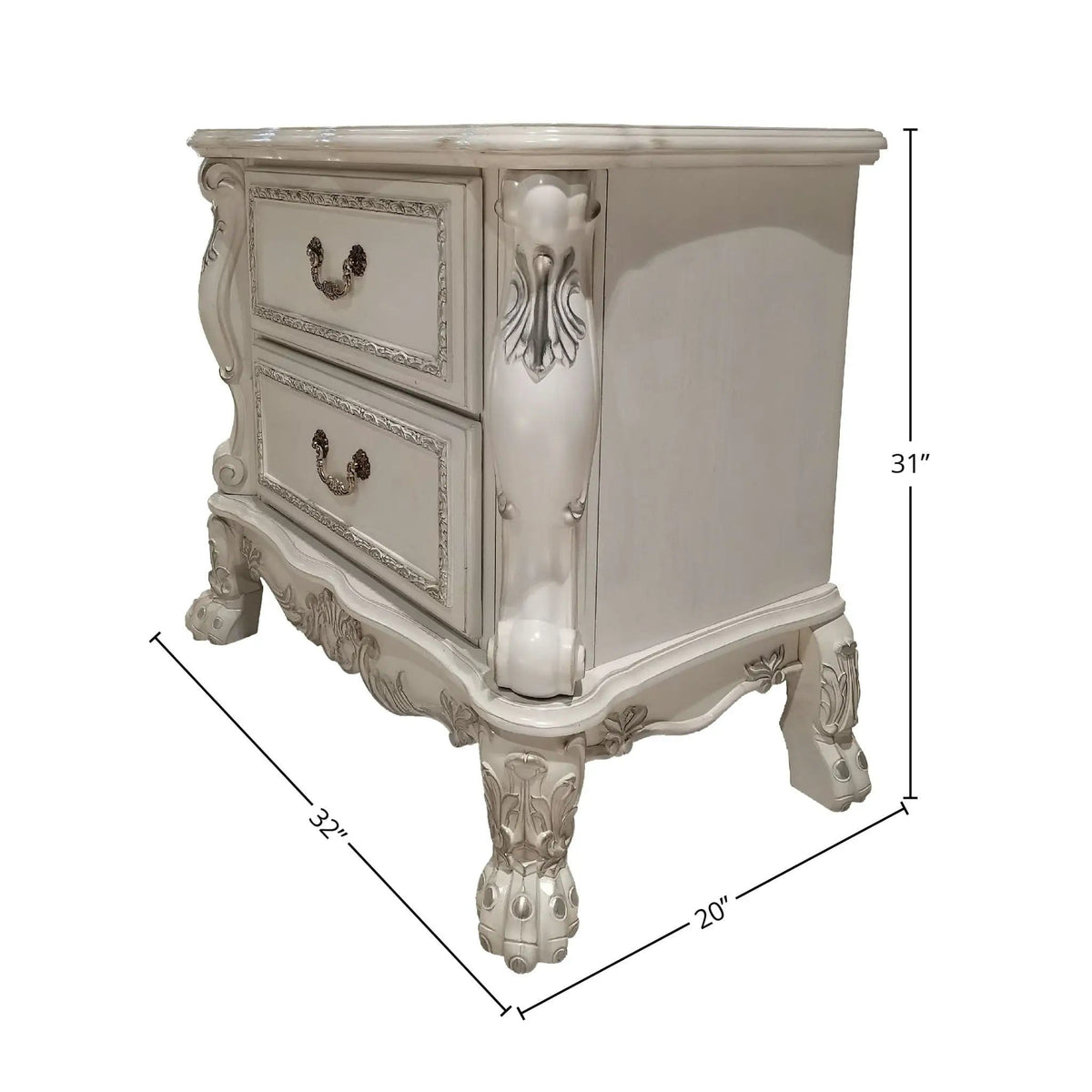 Dresden II Nightstand | 20 x 32 x 31 in | Metal & Wood | White
