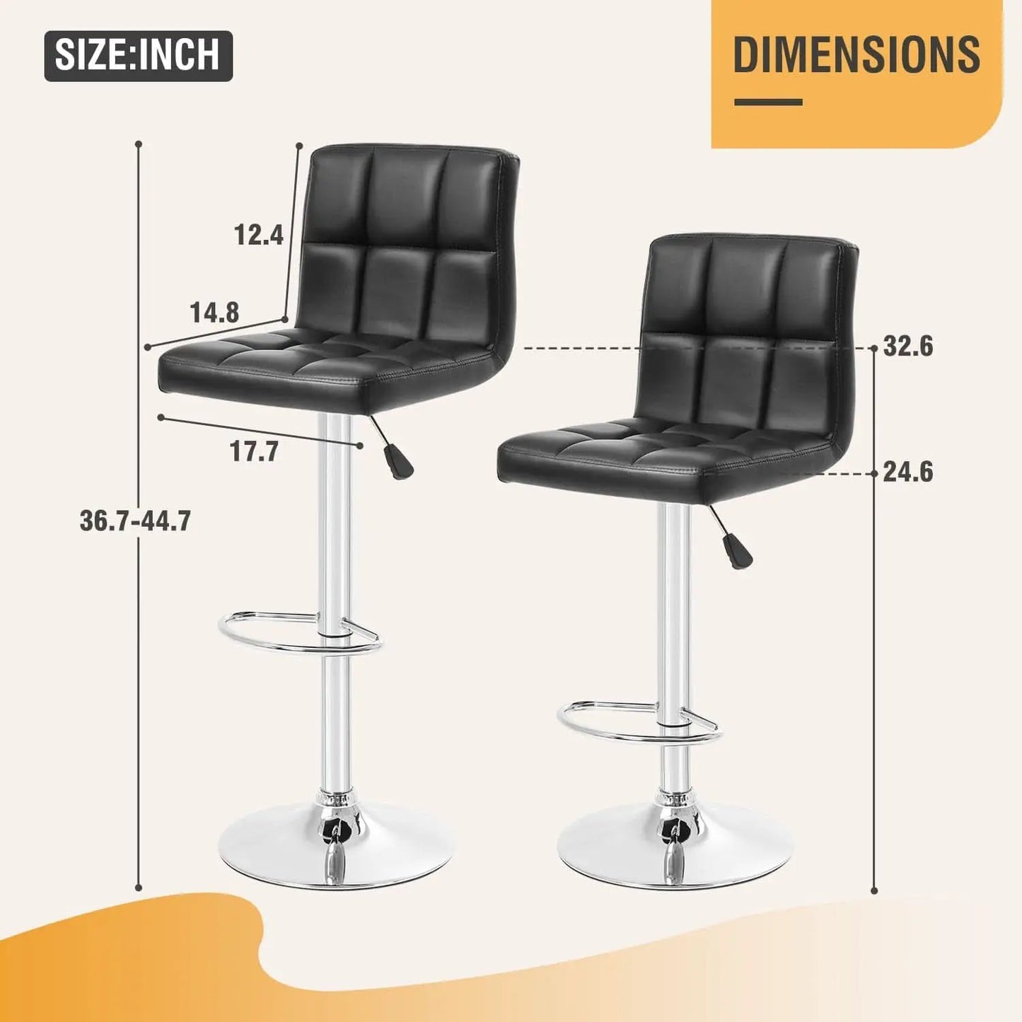 Counter Height Swivel Bar Stool Set Of 2 PU Leather Black from PriceLows™