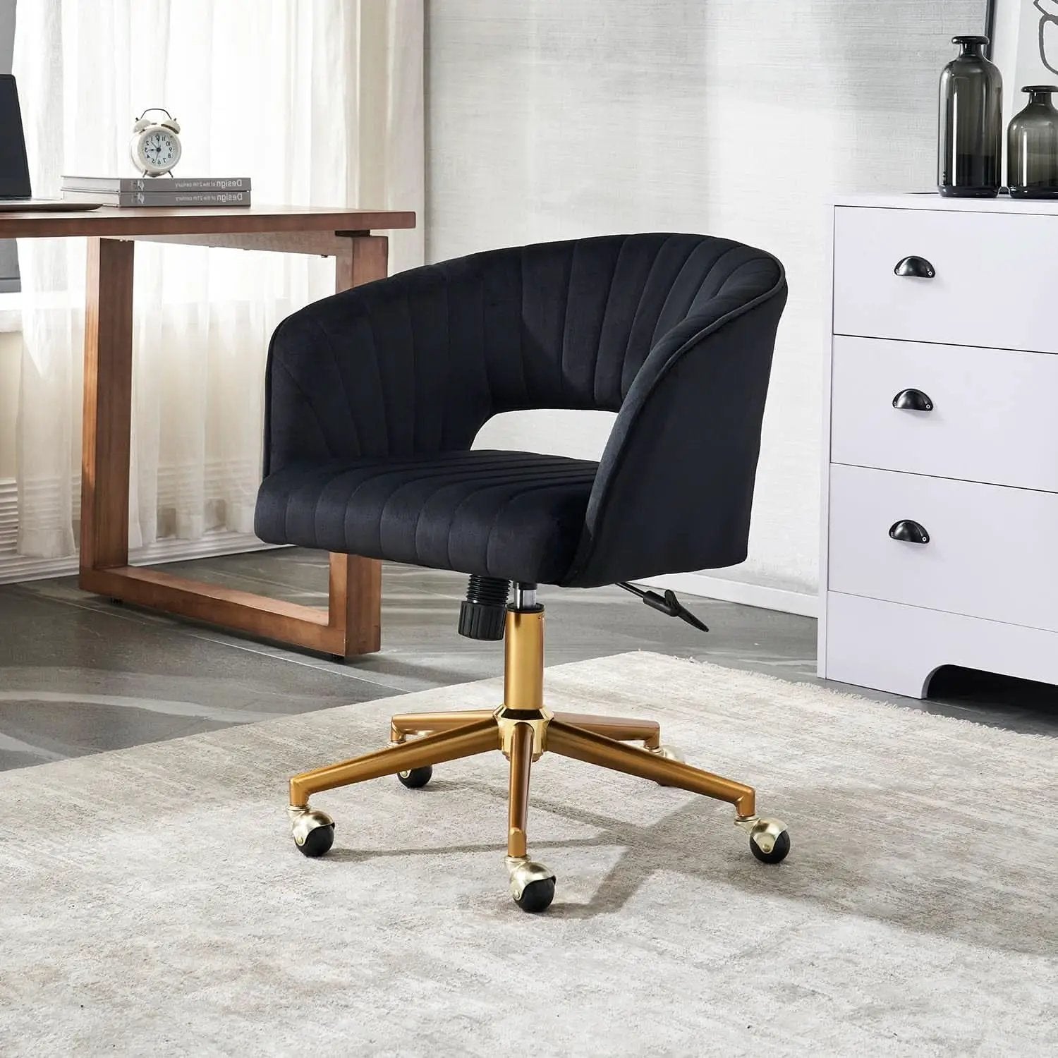 Velvet Home Office Chair 360 Degree Swivel Black Lux Velvet from PriceLows™