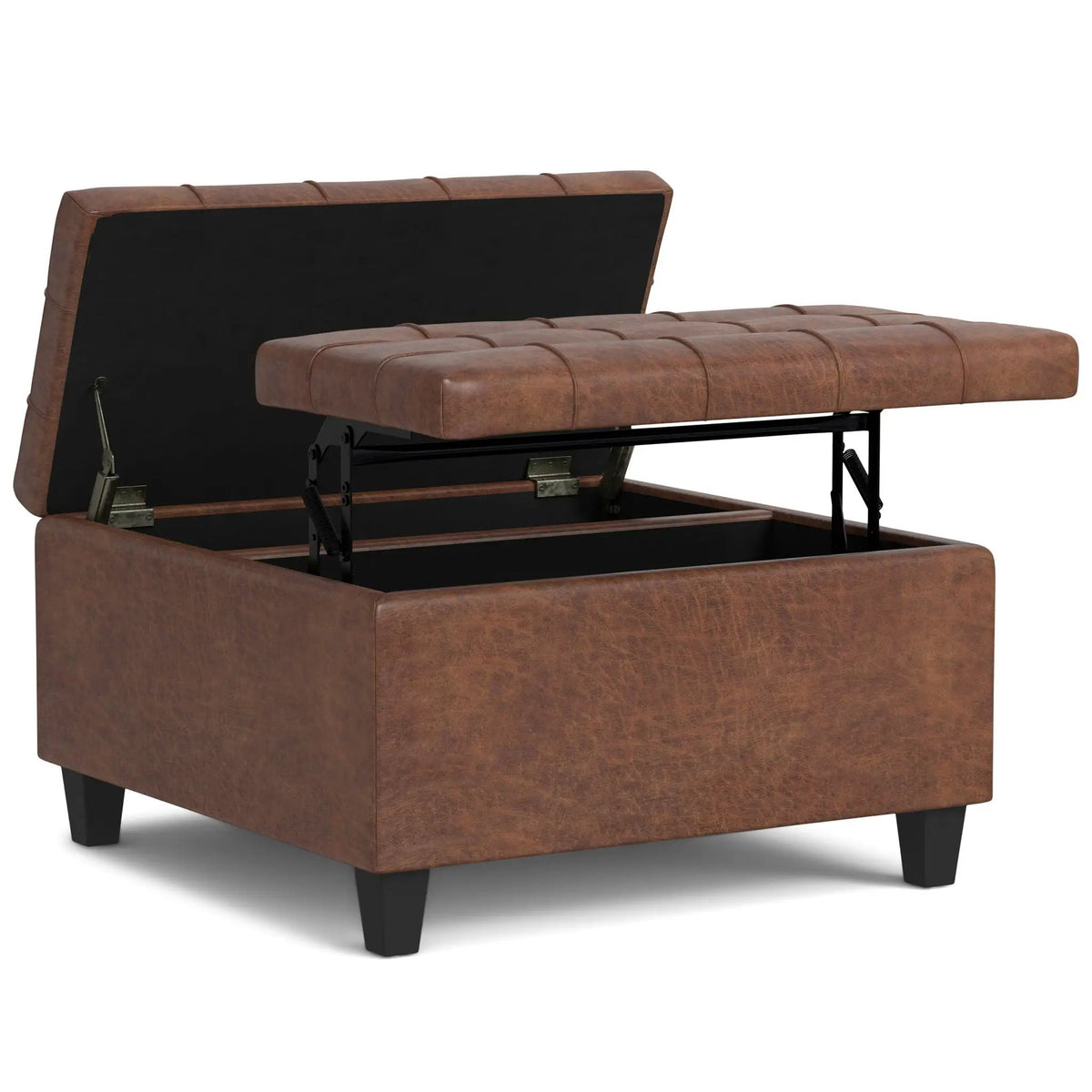 Harrison Large Coffee Table Storage Ottoman | Split Lift-Up Top | Square Design | 36 Inch Width