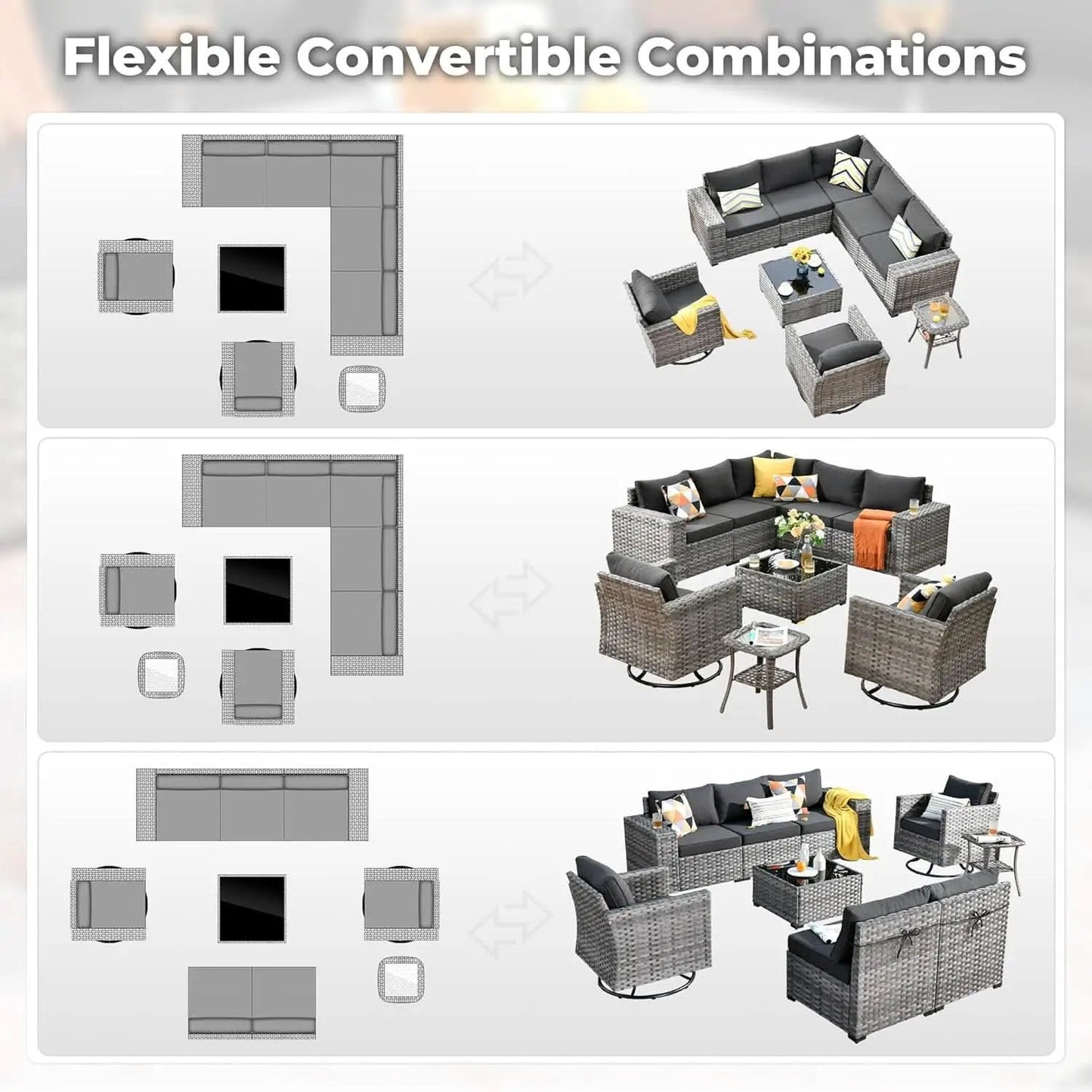 Modern 9 Piece Outdoor Wicker Sectional Sofa Set from PriceLows™