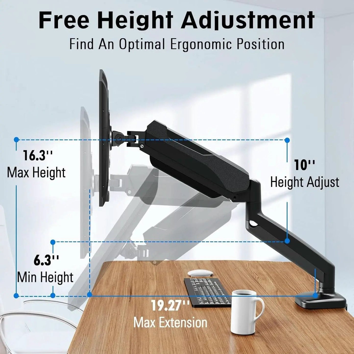 32 Inch Gas Spring Monitor Arm With Clamp VESA Black from PriceLows™