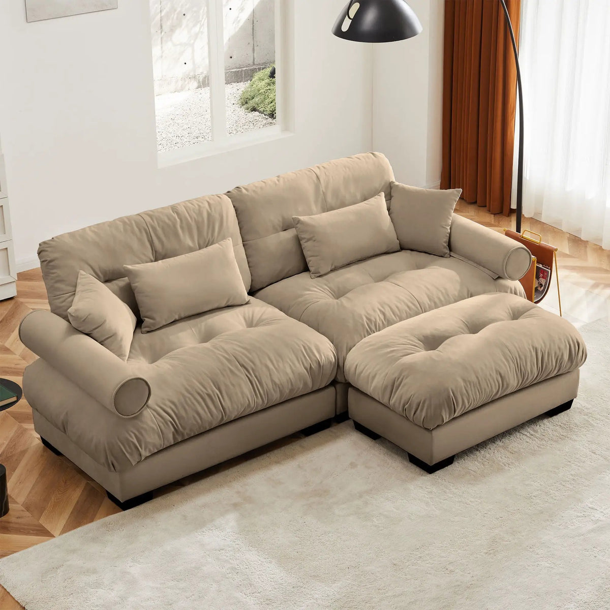 Modern Sectional Sofa | With Ottoman | Deep Seat Cushions | Throw Pillows