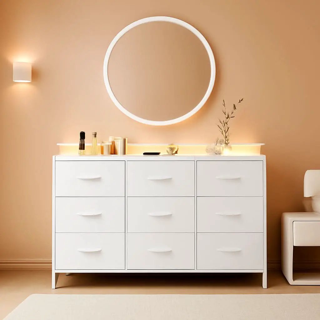 White Dresser With Integrated LED Lighting And Charging from PriceLows™