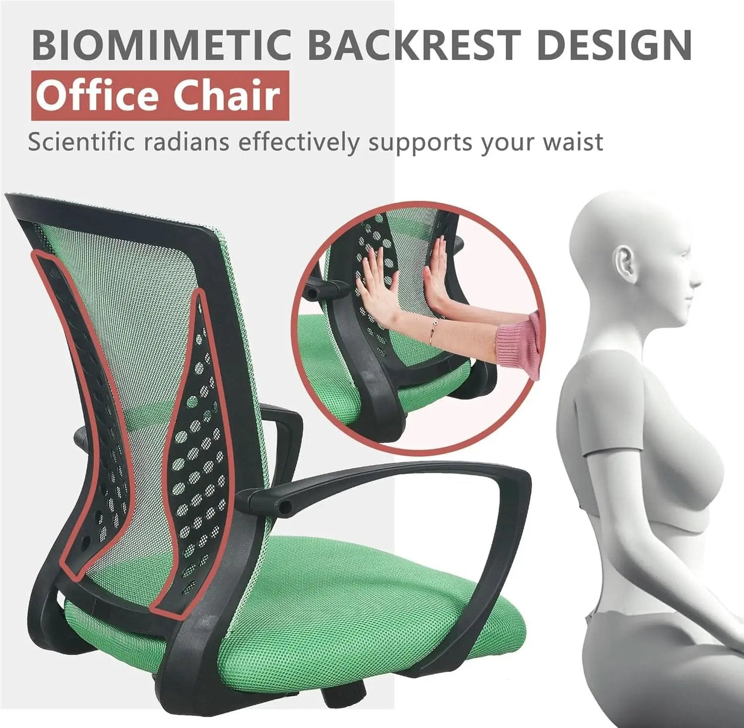 Green Ergonomic Mesh Office Gaming Chair With Lumbar Support from PriceLows™