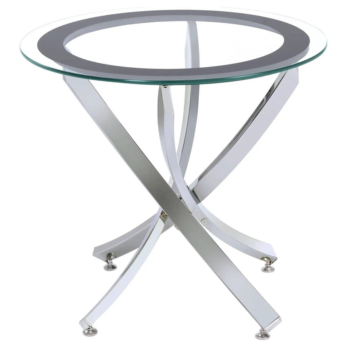 Brooke Round Glass Top Side End Table Metal Base Chrome | 23.5 x 23.5 x 22 in | Tempered Glass & Metal | Living Room