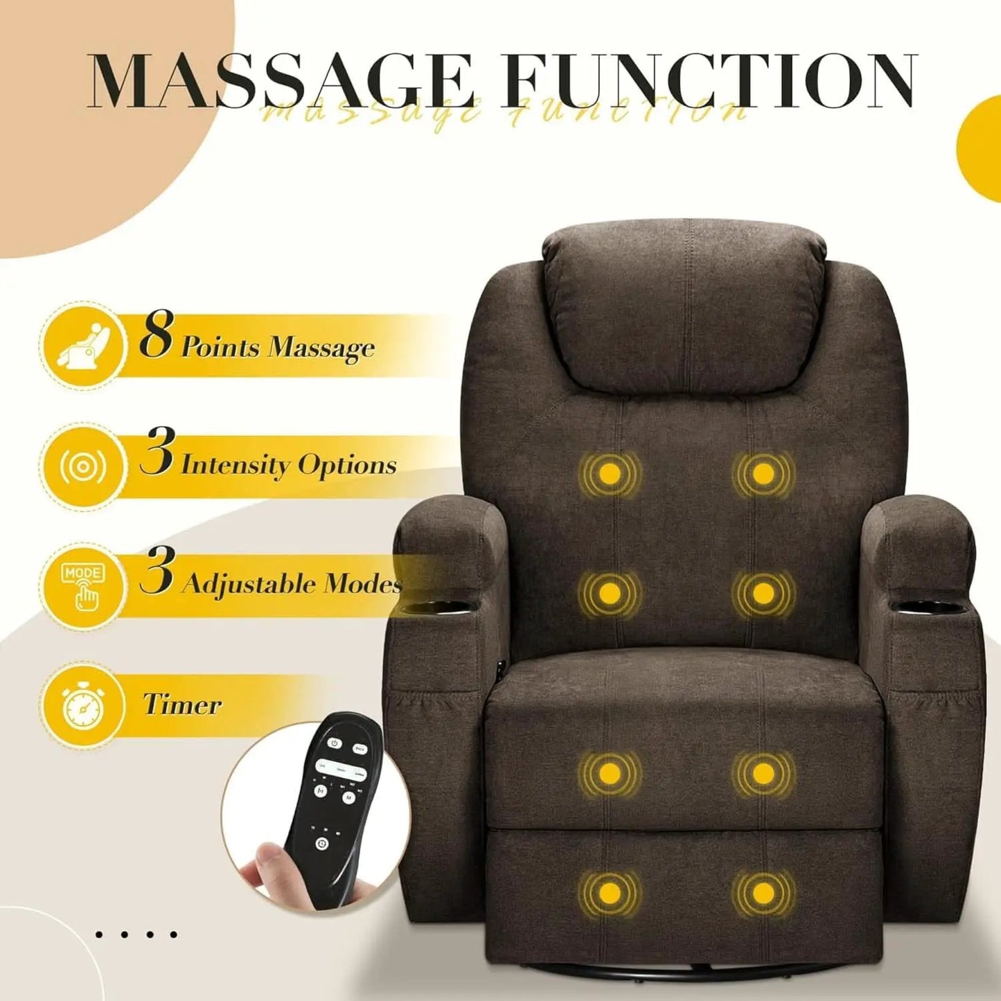 Brown Fabric Recliner Chair With 360 Swivel Massage from PriceLows™