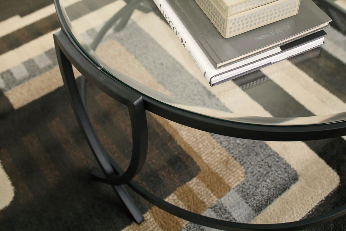 Tarrin Occasional Table Set (Set of 3) | 36.88 x 36.88 x 17.75 in | Tempered Glass & Metal | Black