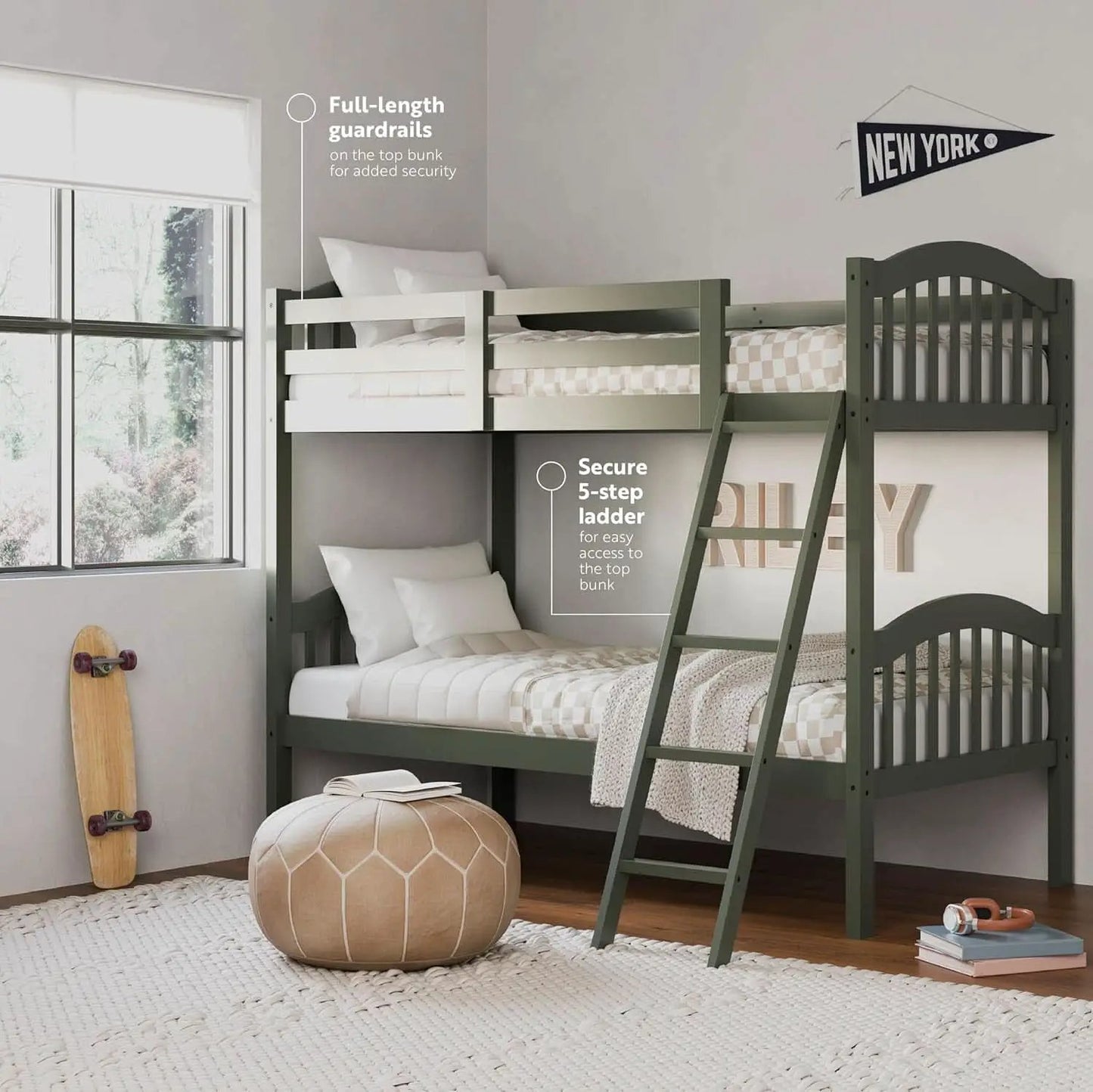 Olive Twin Over Twin Bunk Bed Converts To Two Beds from PriceLows™