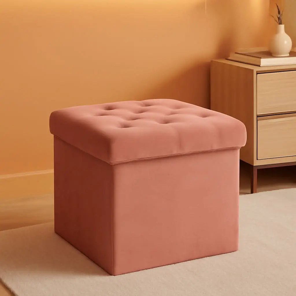 Warm Red Velvet Tufted Upholstered Storage Ottoman from PriceLows™