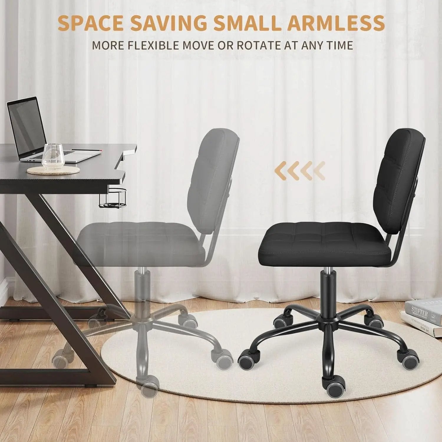 Armless Rolling Desk Chair Black Height Adjustable from PriceLows™