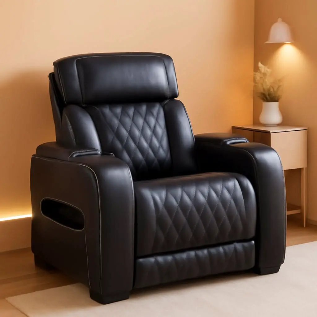Black Leather Power Recliner With Adjustable Headrest