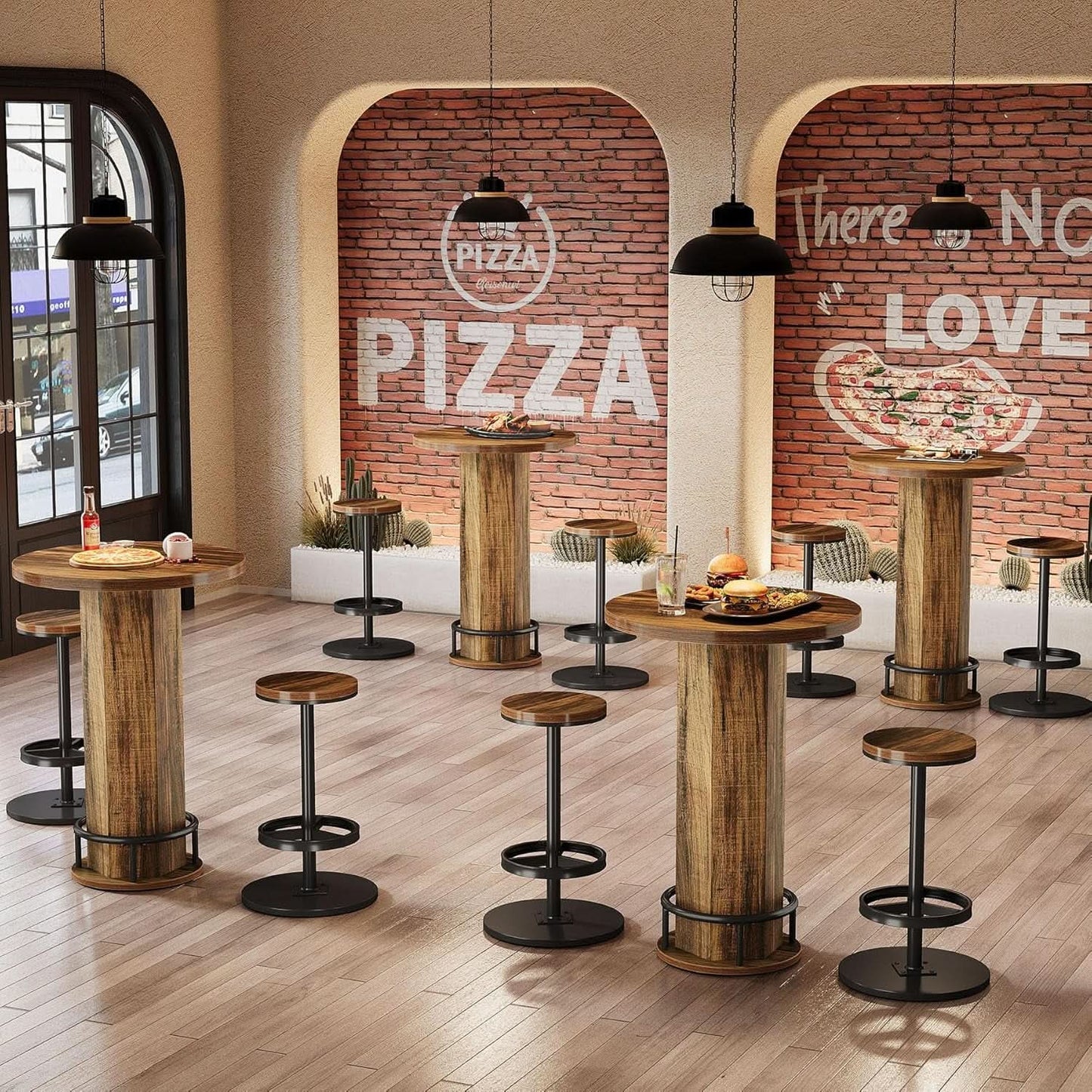 Round Bar Table With Chairs Matte Black Powder coated from PriceLows™