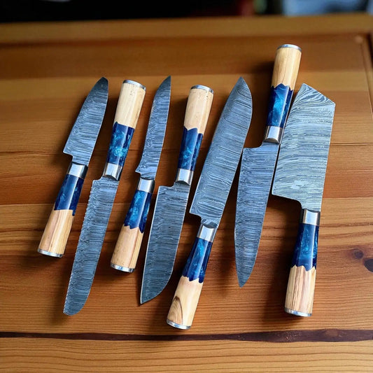 Best Budget Kitchen Knife Set – 13” Handmade Damascus Steel Chef Knife with Olive Wood & Resin Handle from PriceLows™