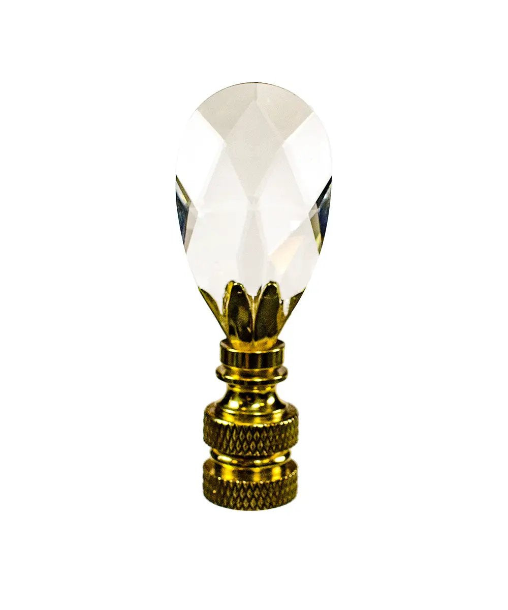 Crystal Teardrop Lamp Finial | Polished Brass | 2.5 Inch | 1/4-27 Thread