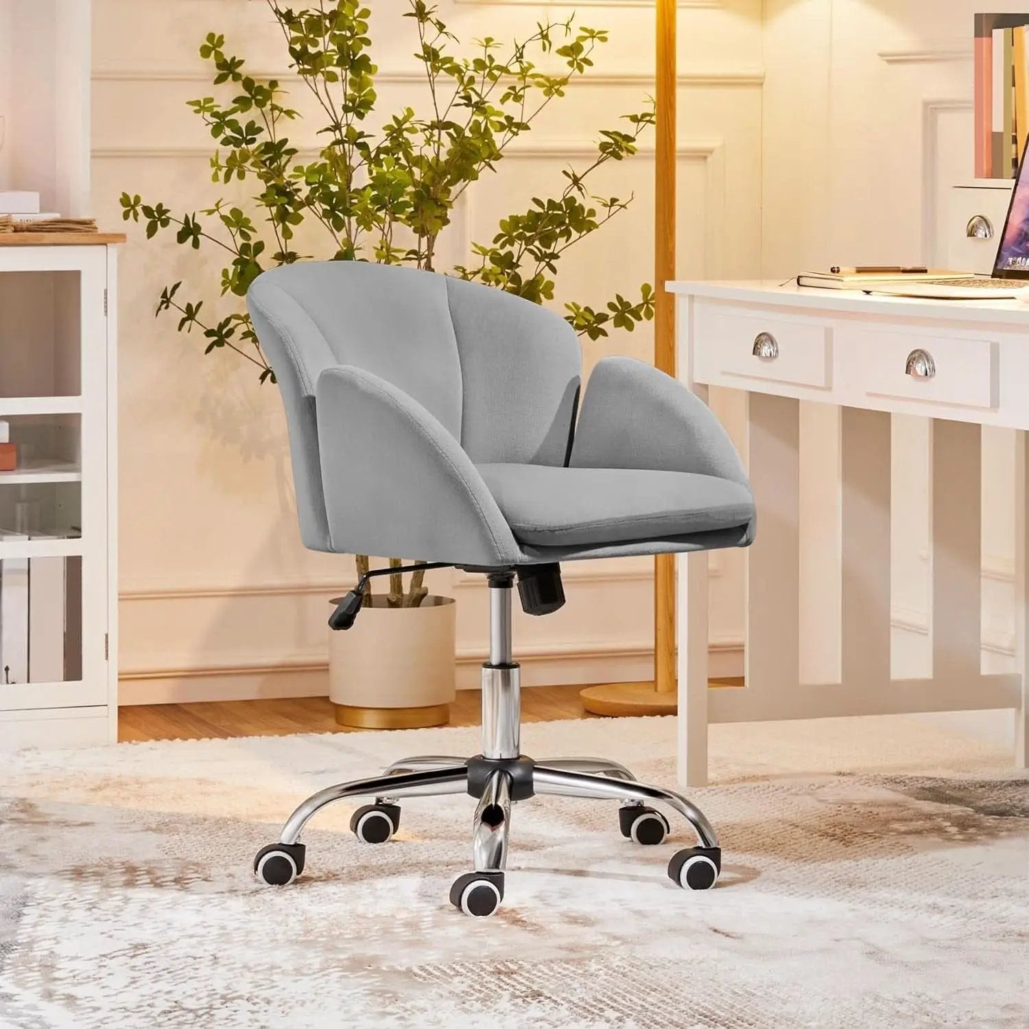 Velvet Desk Chair Armrests Light Gray Modern Office Chair from PriceLows™