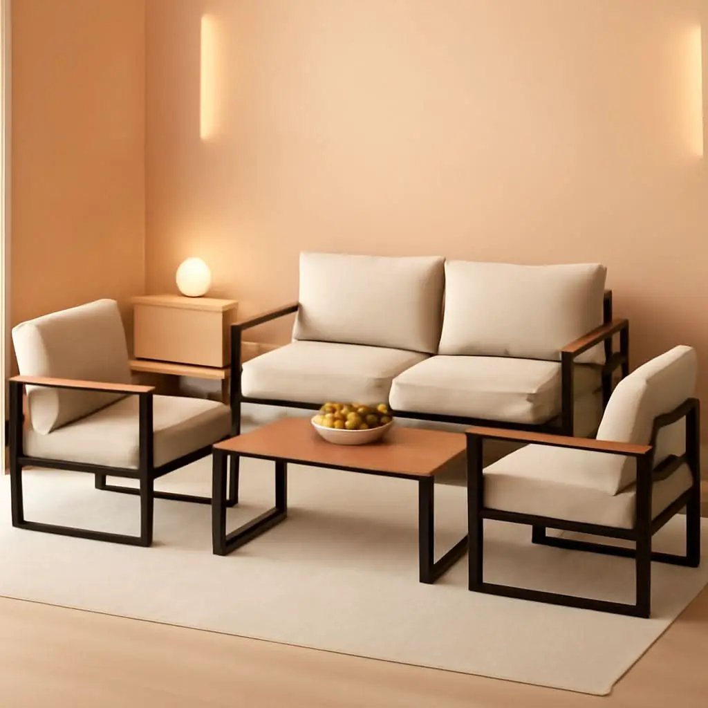 4 Piece Patio Set With Coffee Table Beige Metal Frames And Washable Cushions from PriceLows™