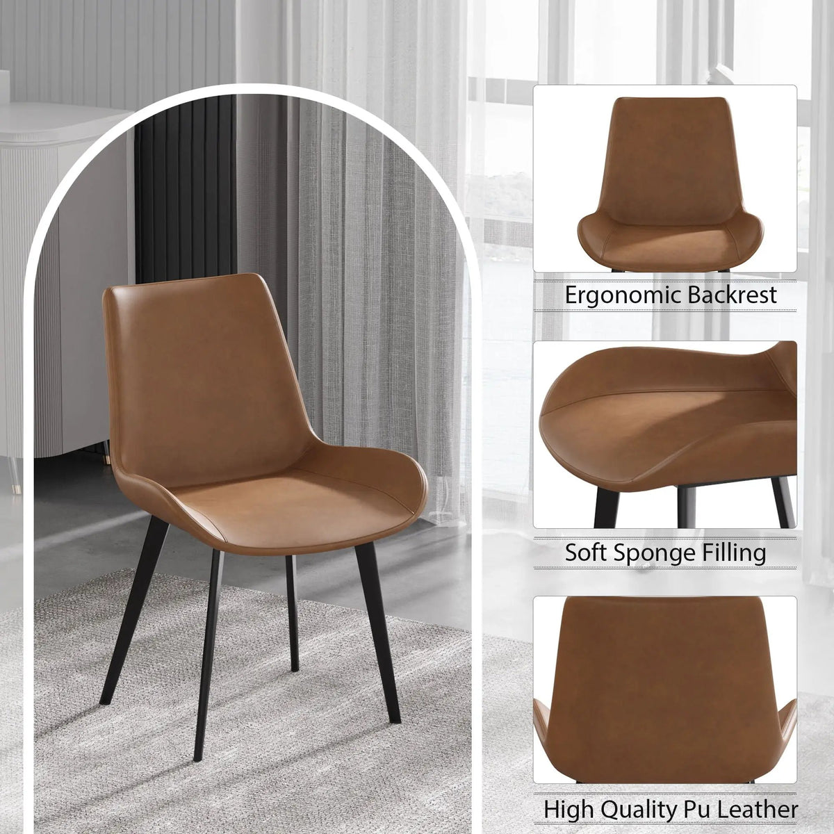 Modern Dining Chairs | Set Of 2 | Metal Legs | Ergonomic Design