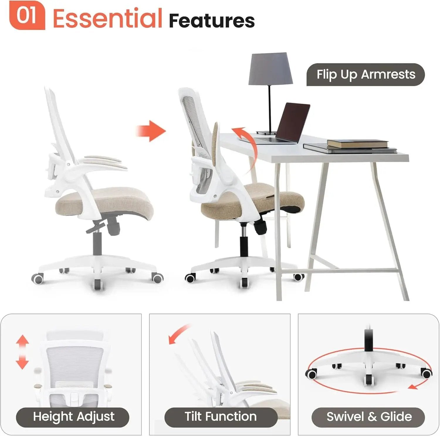 Beige High Back Mesh Office Chair With Adjustable Height And Ergonomic Design from PriceLows™