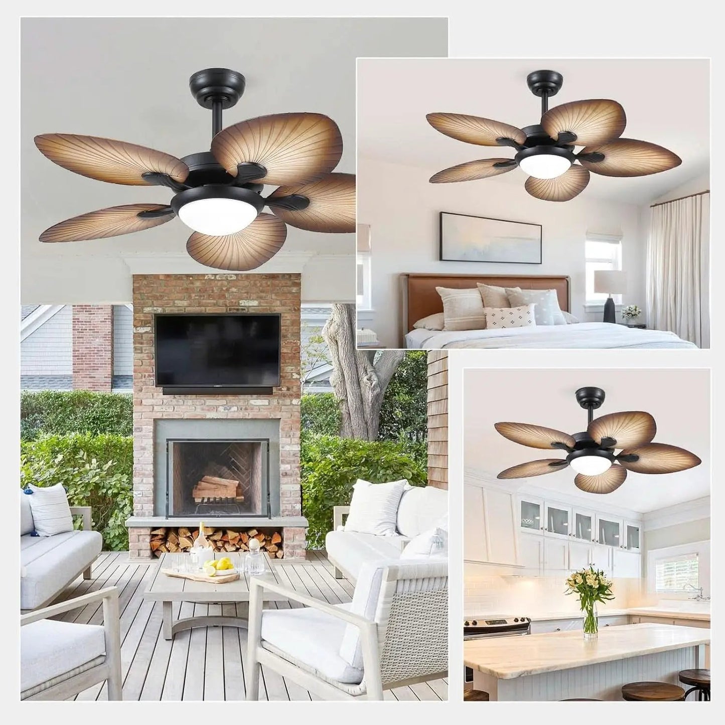 44 Inch Palm Leaf Ceiling Fan With LED Lighting Remote from PriceLows™