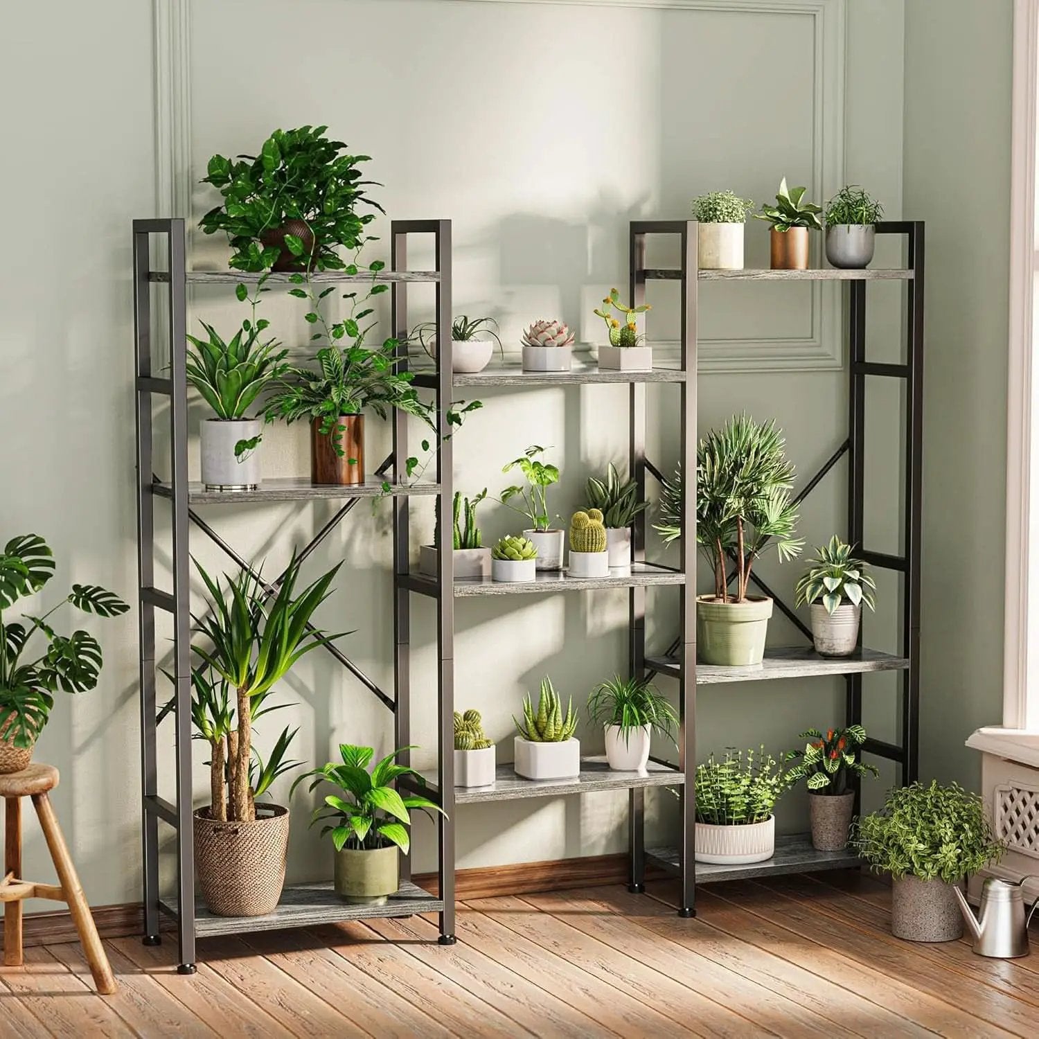 Grey 4 Tier Ladder Bookshelf With 11 Open Shelves For Home from PriceLows™