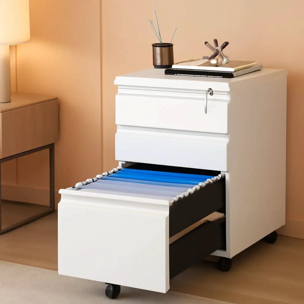 White 3 Drawer Filing Cabinet On Wheels With Lock For Home Office from PriceLows™
