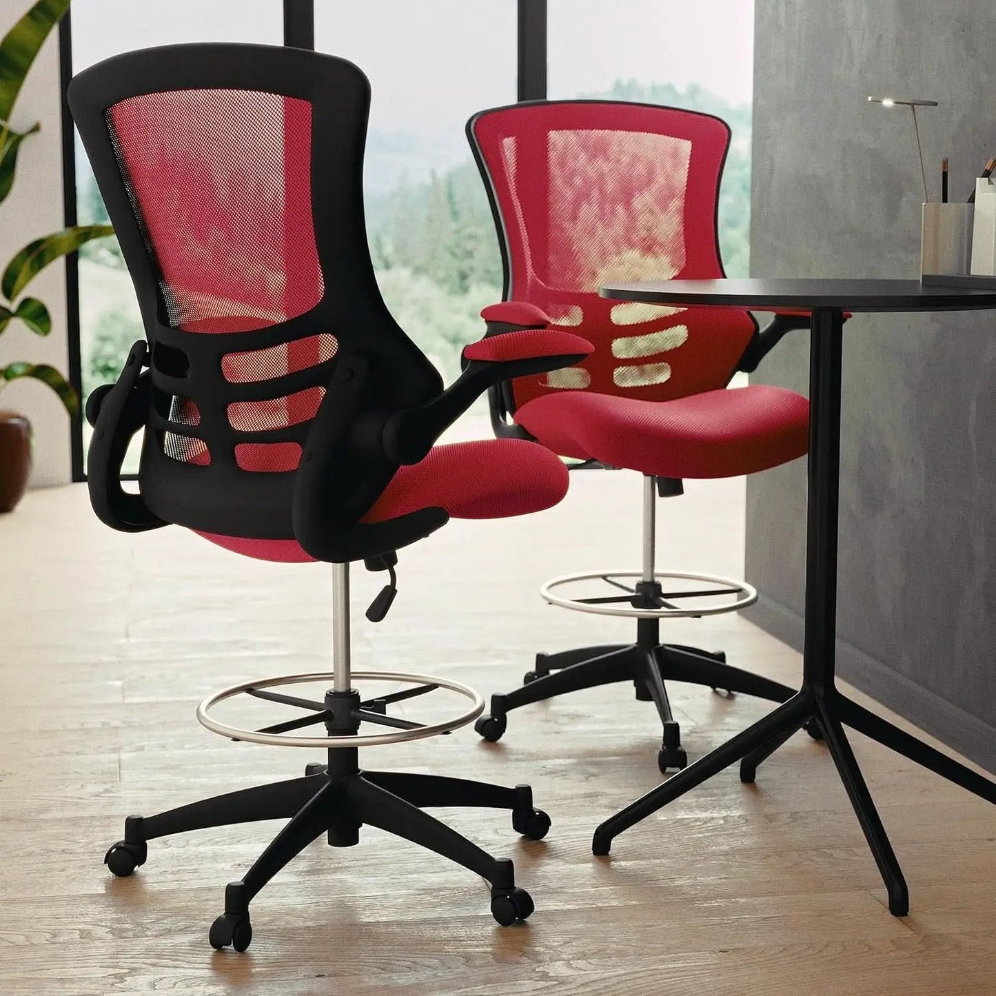 Kelista Red Mid Back Swivel Office Chair With Flip Armrests from PriceLows™