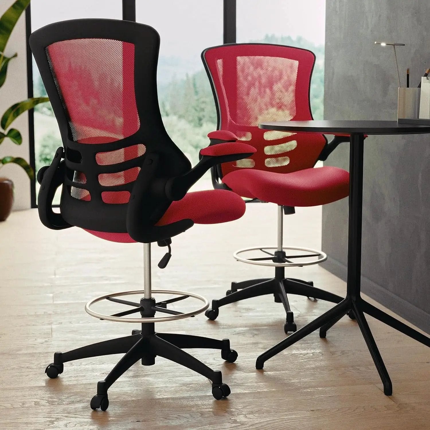 Kelista Red Mid Back Swivel Office Chair With Flip Armrests from PriceLows™