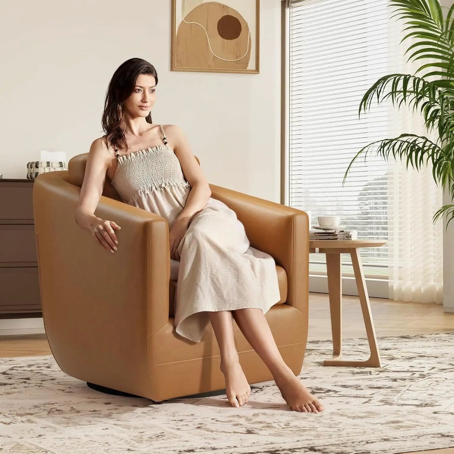 Brown 360 Degree Swivel Premium Upholstered Chairs from PriceLows™