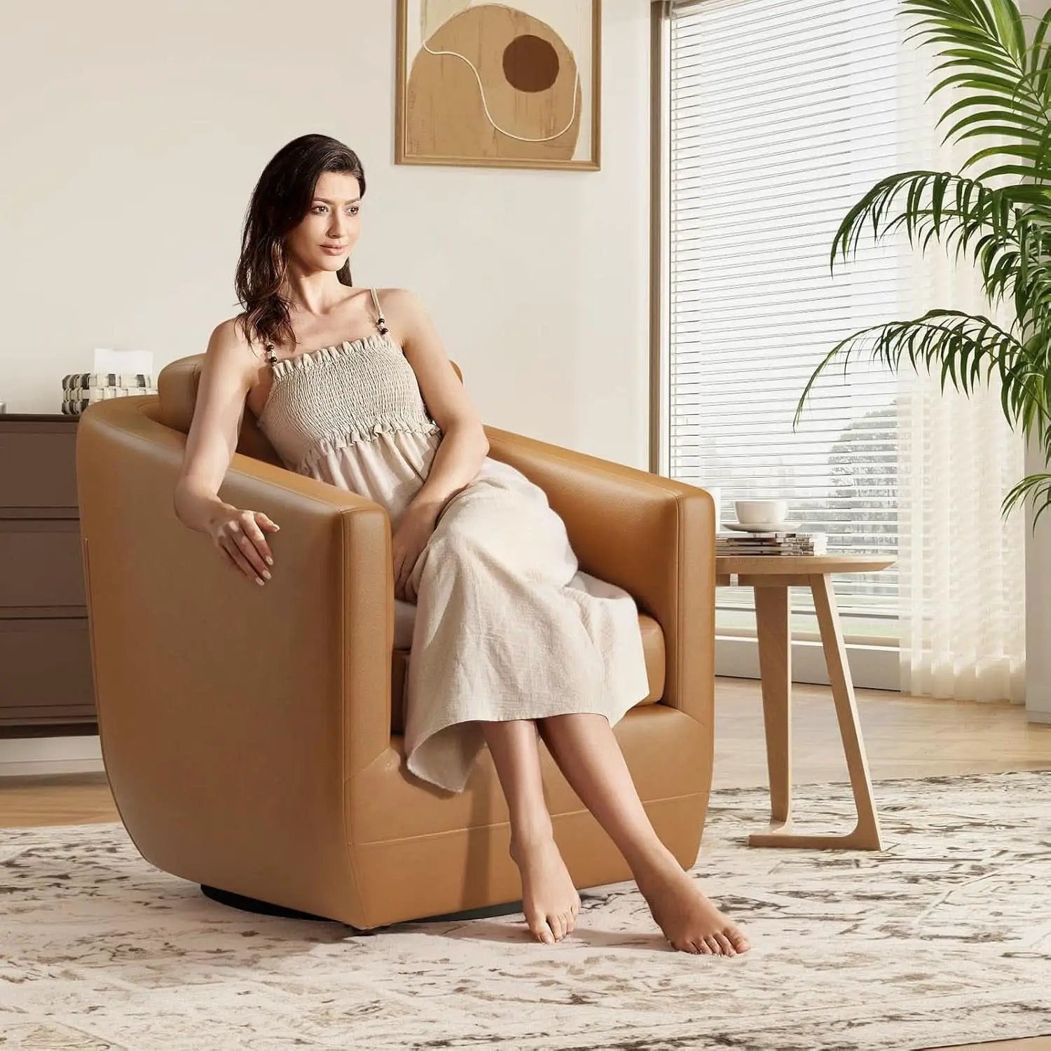 Brown 360 Degree Swivel Premium Upholstered Chairs from PriceLows™