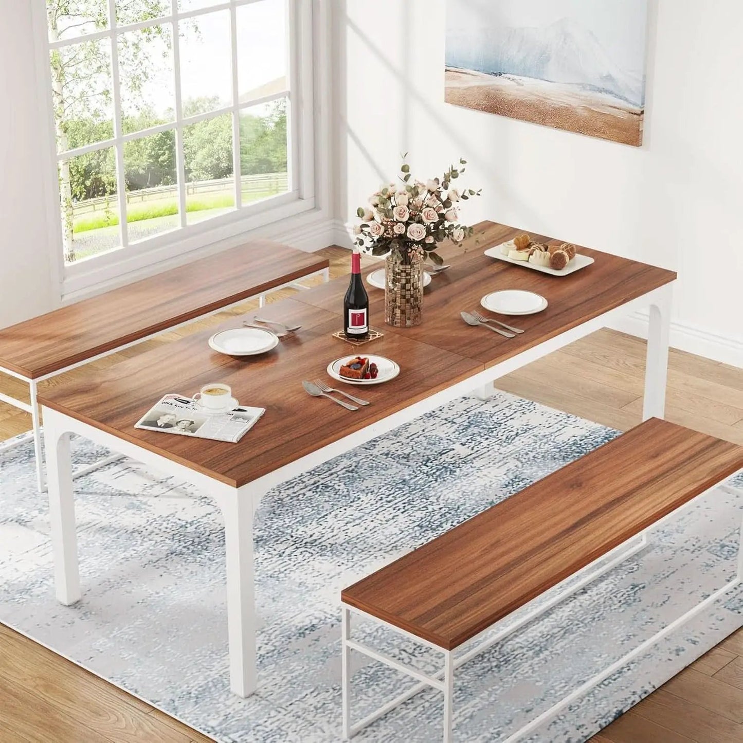 78 Inch Rustic Walnut Dining Table For 6 To 8 People from PriceLows™
