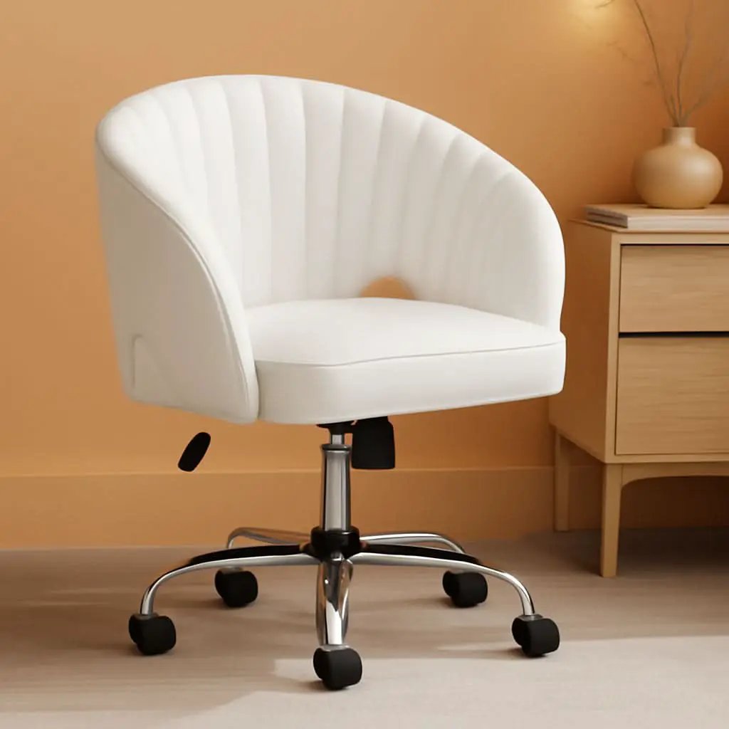 White Tufted Barrel Back Office Chair With Swivel Base from PriceLows™