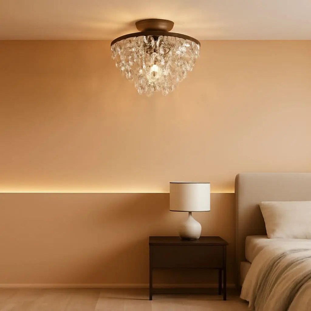 Small Bronze Modern Crystal Chandelier Semi Flush Hallway Light from PriceLows™