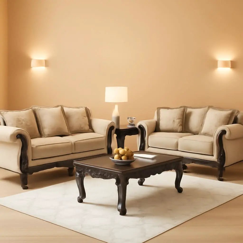Hernen Carved Wood Frame 5Piece Living Room Set Beige Wheat from PriceLows™