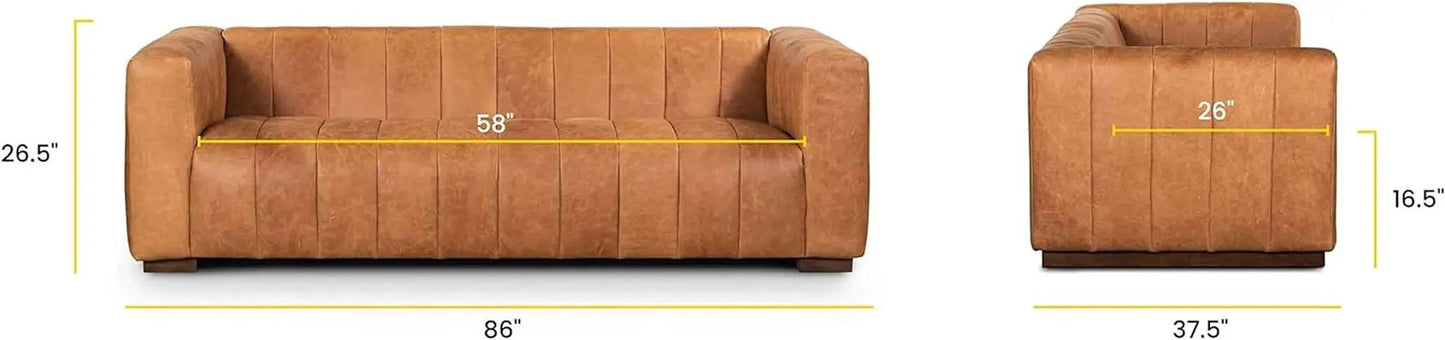 Canale 86 Inch Sofa Full Grain Italian Leather Cognac Tan from PriceLows™