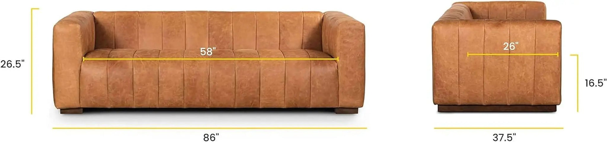 Canale 86 Inch Sofa Full Grain Italian Leather Cognac Tan from PriceLows™