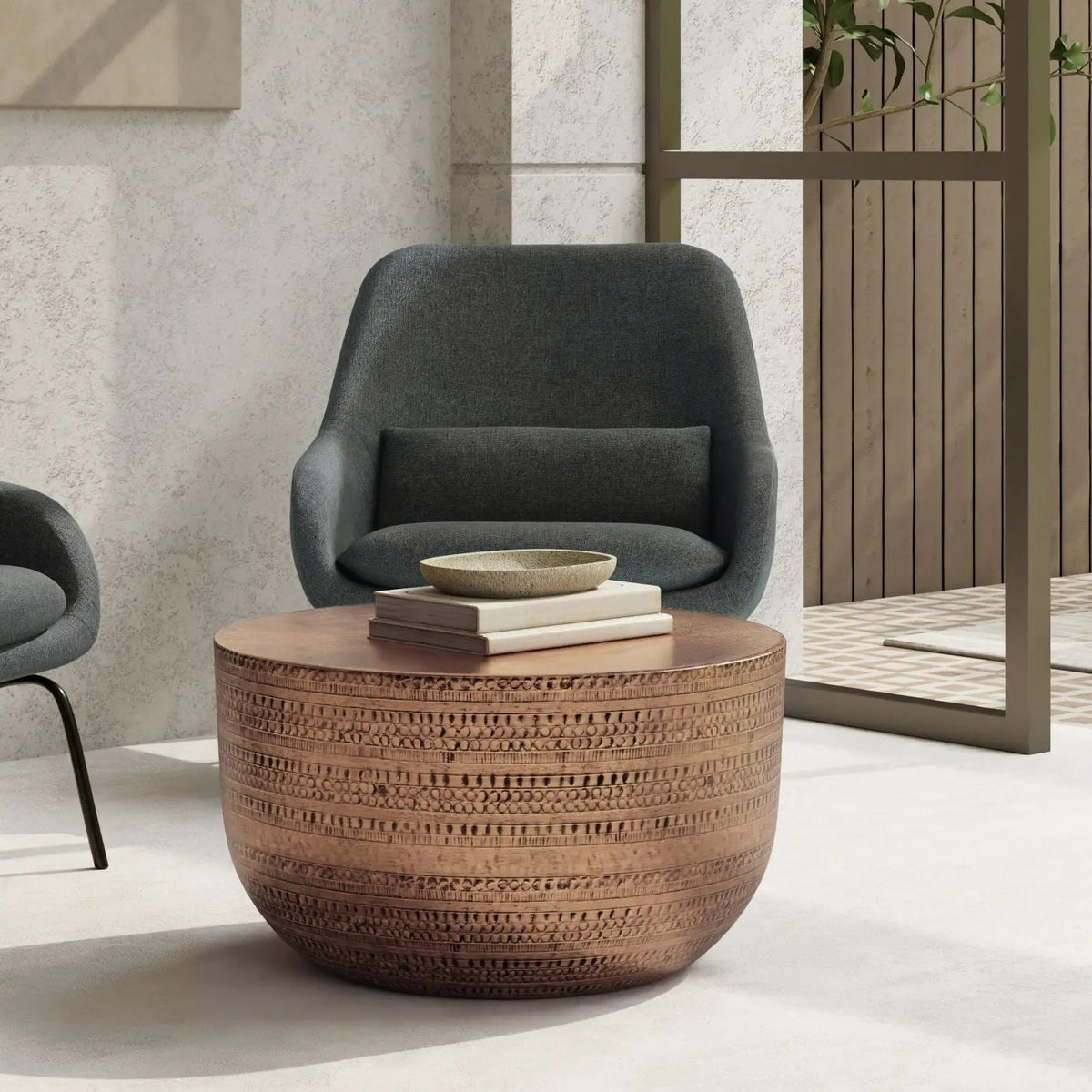 Johnsen Metal Coffee Table | Handcrafted | Large Round Shape | Distinctive Textured Detail