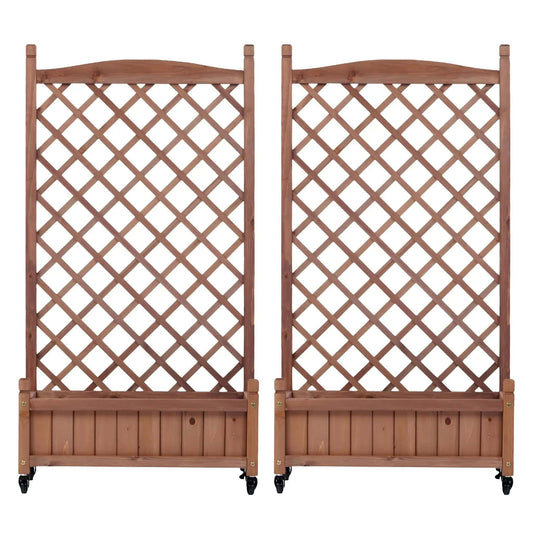 Raised Garden Bed With Trellis 2 Pack, Outdoor Planter Box & Plant Stand With | 25 x 11 x 42.3 in | Solid Wood | Brown