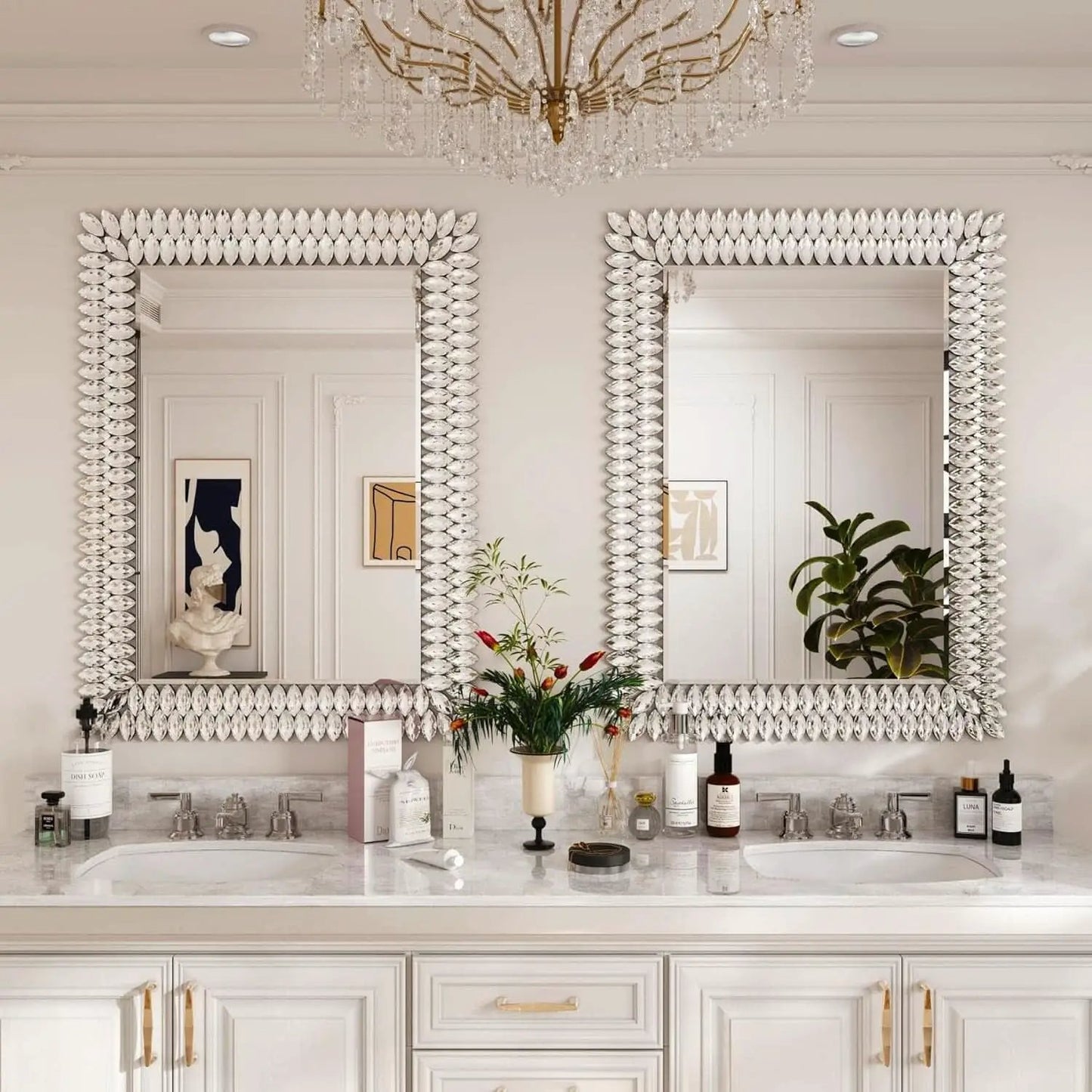 30X40 Inches Jeweled Bathroom Wall Mirror Large Rectangle Vanity Decor from PriceLows™