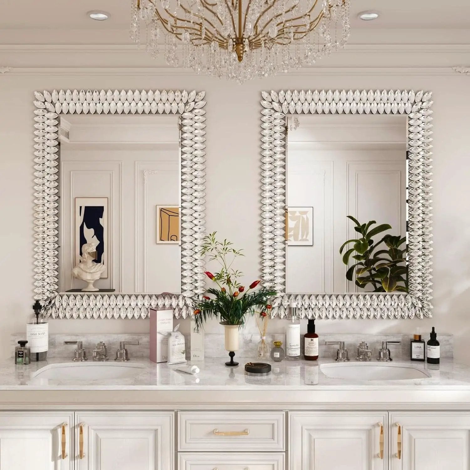 30X40 Inches Jeweled Bathroom Wall Mirror Large Rectangle Vanity Decor from PriceLows™